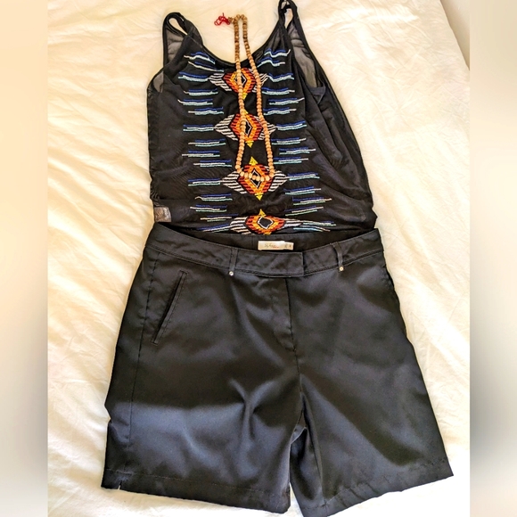 Bar III Black Mesh Tank Top with Geometric/Tribal Design- Small - Picture 3 of 3